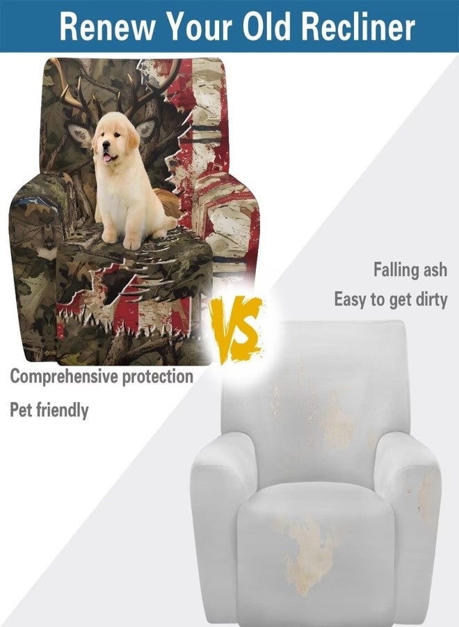 Talayituse Deer Camo American Flag Pattern Recliner Chair Cover Nonslip Recliner Cover Washable Recliner Slipcovers Fitted Standard Large Power Lift Recliner with Side Pocket - Image 5